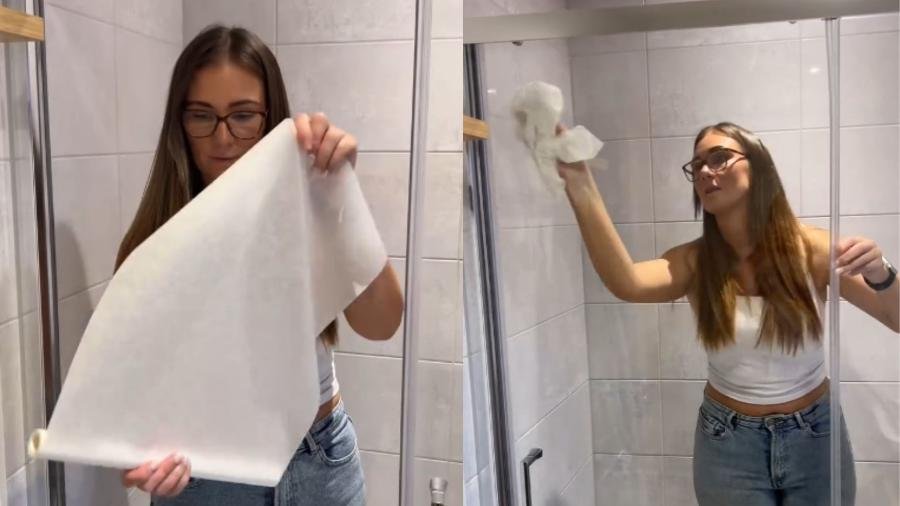 Truque com papel-manteiga remove calcário do vidro do chuveiro em segundos - Imagem do artigo original