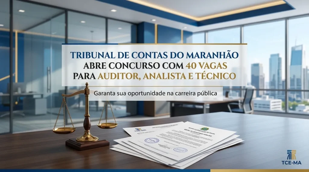 Tribunal de Contas do Maranhão abre concurso com 40 vagas para Auditor, Analista e Técnico